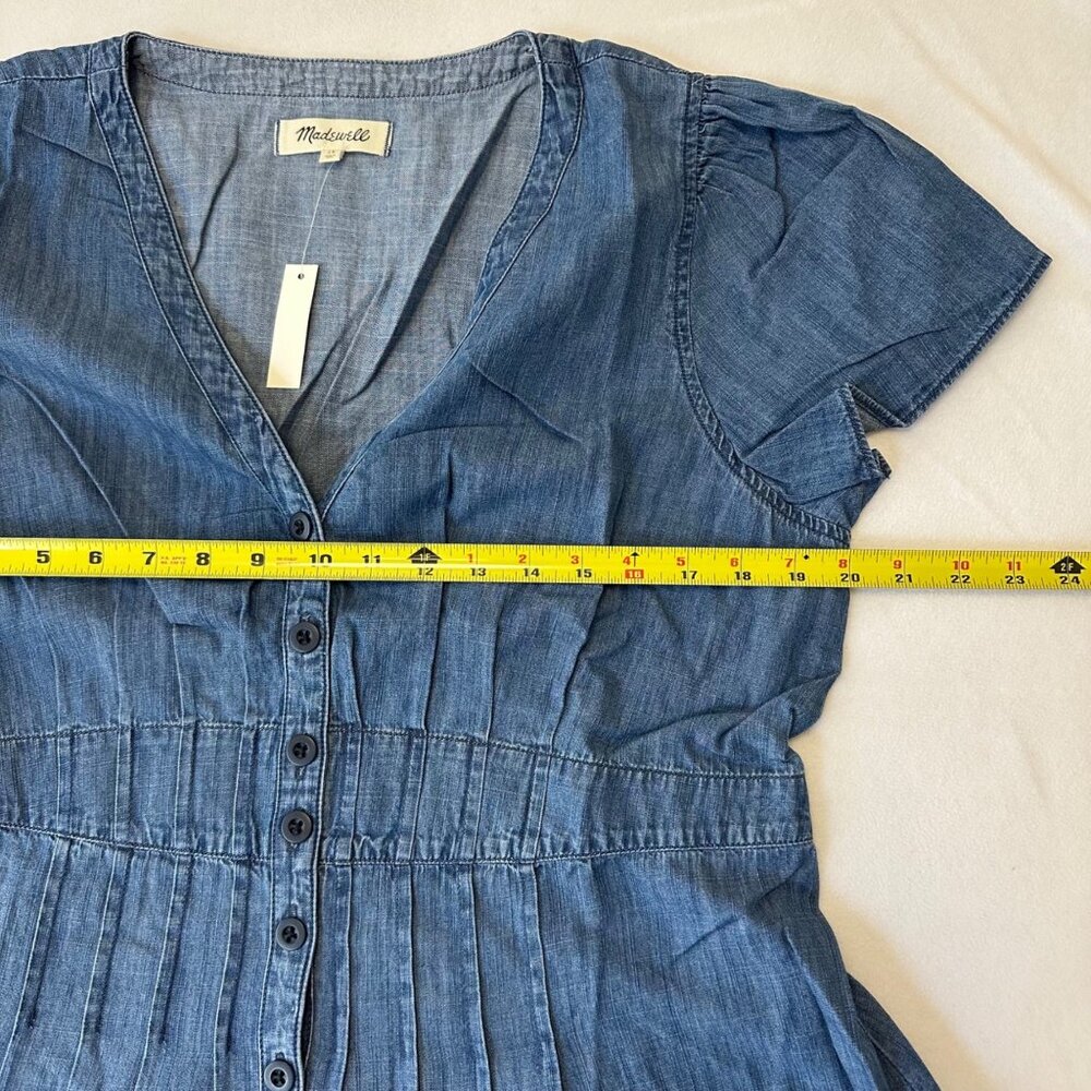 Madewell Denim Chambray Pleat-Waist Midi Dress Button Up Size 18 Blue Cottage - Picture 6 of 10